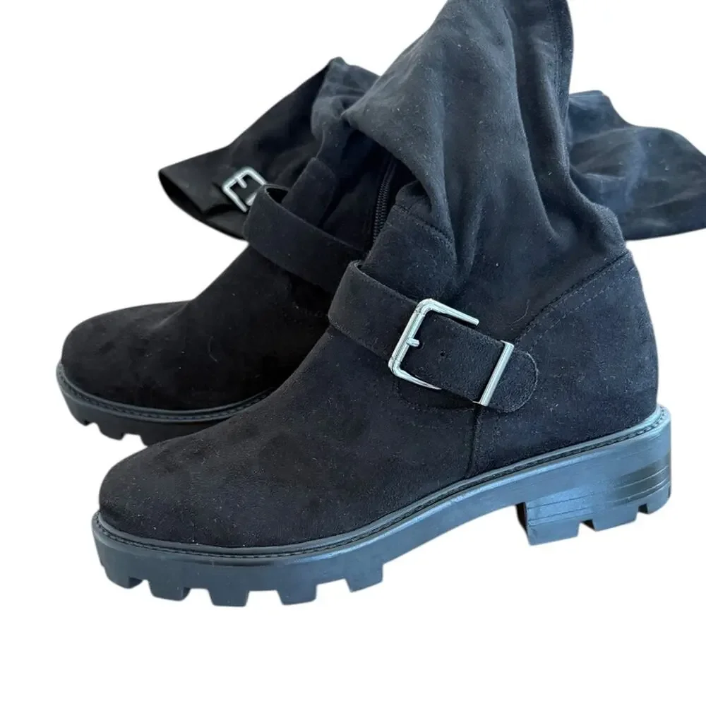 Marc Fisher Ganven Lug Sole OTK Black Suede Boots – Sz 8M